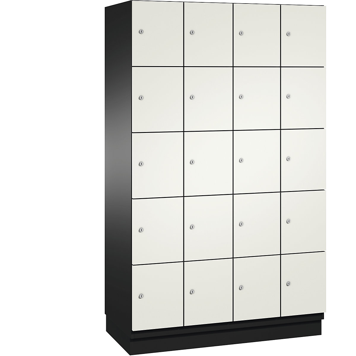 Armário de cacifos com 5 compartimentos Cambio – C+P, 4 compartimentos, preto acinzentado/branco puro, porta em chapa de aço, L 1200 mm, 20 compartimentos-4