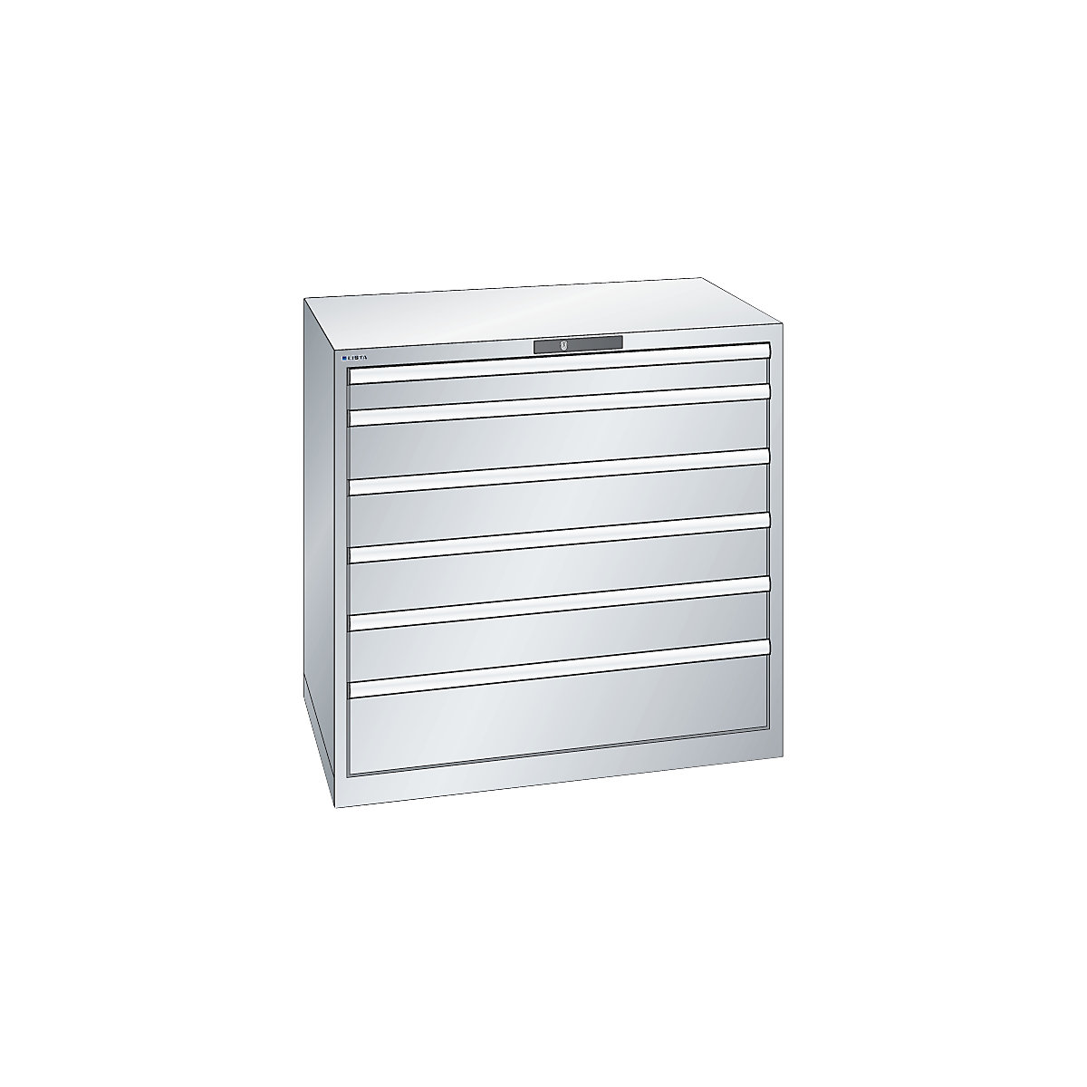 Armário de gavetas, chapa de aço – LISTA, AxL 1000 x 1023 mm, 6 gavetas, capacidade de carga 200 kg, cinzento claro-1
