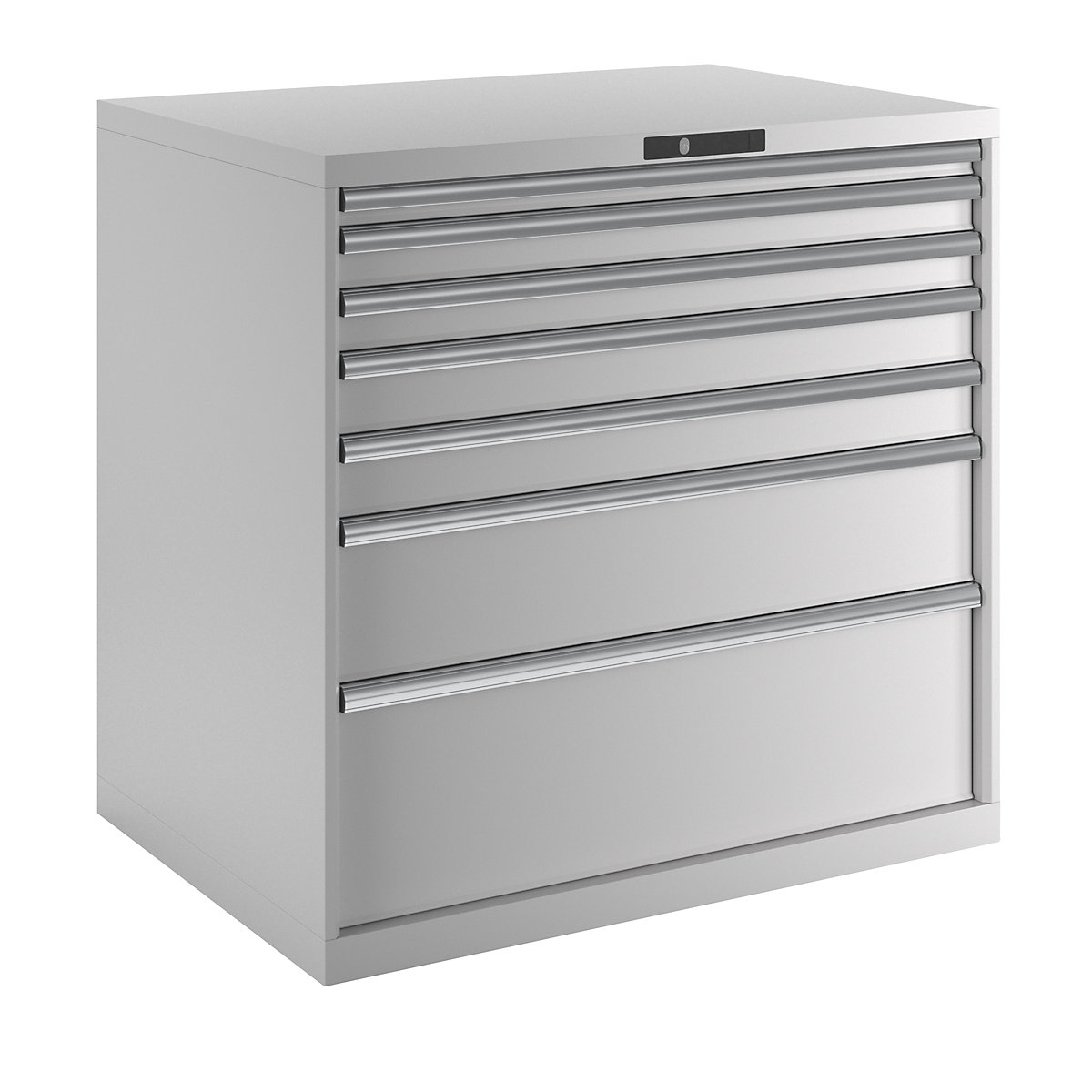 Armário de gavetas, chapa de aço – LISTA, AxL 1000 x 1023 mm, 7 gavetas, capacidade de carga 75 kg, cinzento claro-3