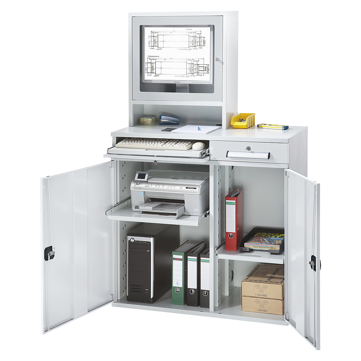 Estação de trabalho para computadores, chapa de aço – eurokraft pro