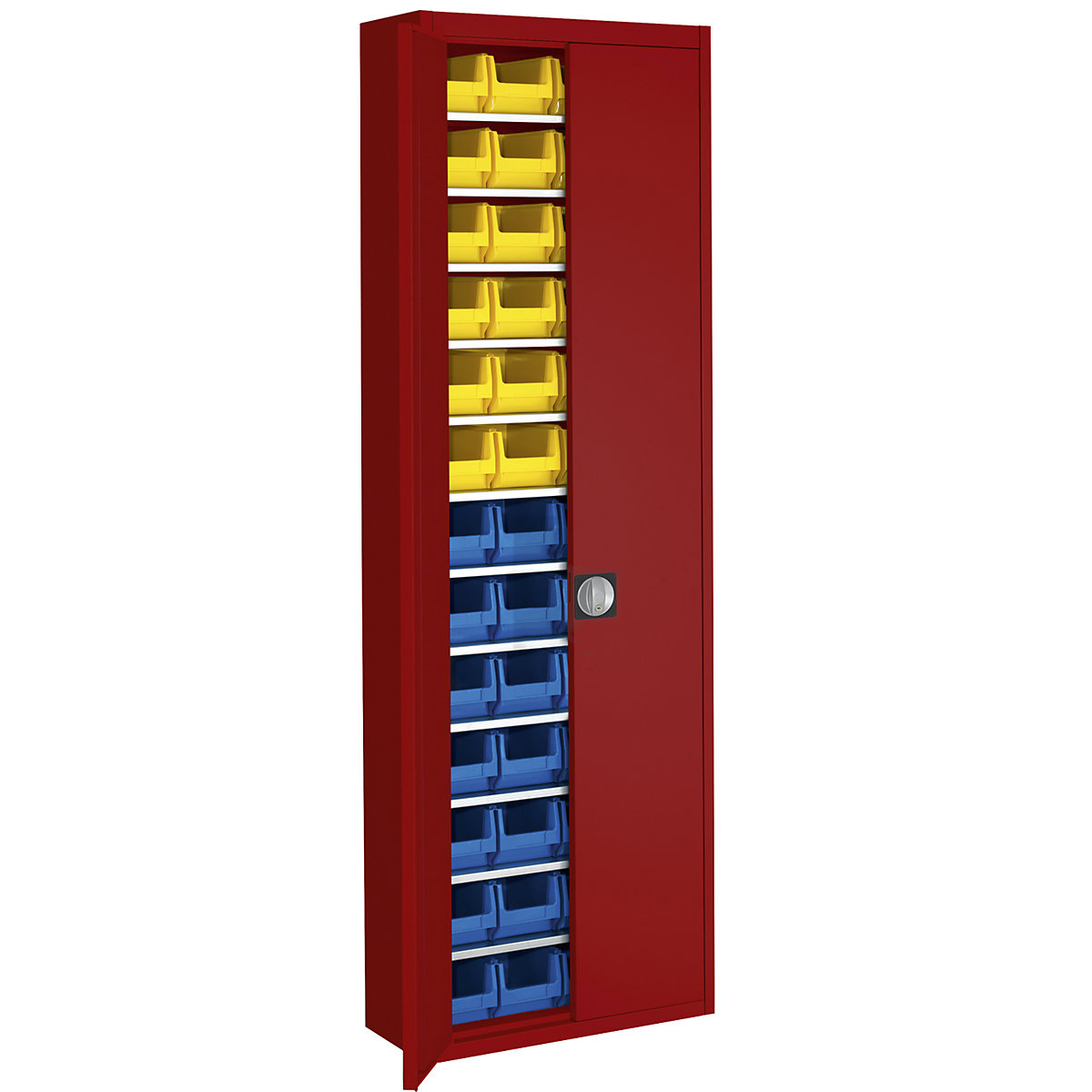 Armário de armazém com caixas de armazenagem à vista – mauser, AxLxP 2150 x 680 x 280 mm, unicolor, vermelho, 52 caixas-9