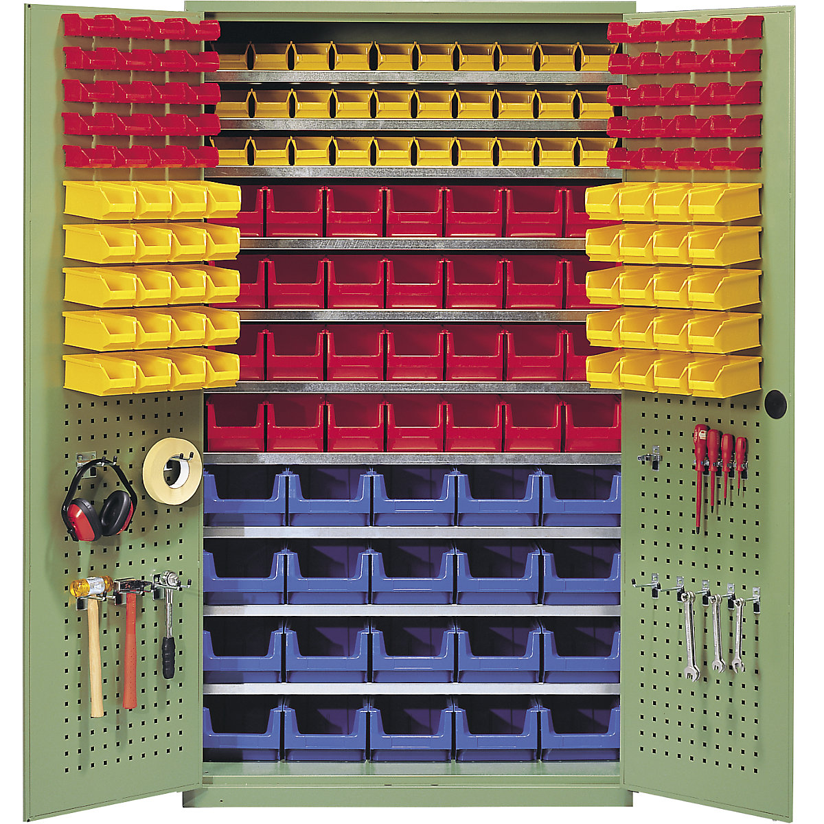 Armário de grande capacidade – mauser, 10 prateleiras, 158 caixas de armazenagem à vista, verde reseda RAL 6011-3