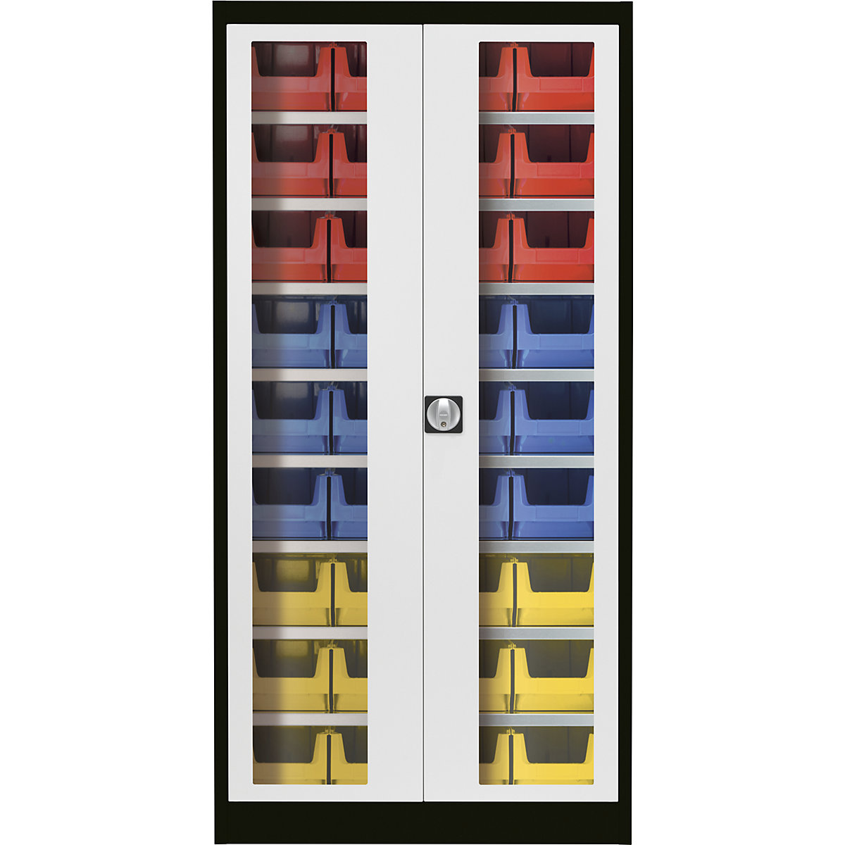 Armário de portas de batentes com janela de visualização – mauser, com 36 caixas de armazenagem à vista, preto grafite/cinzento claro-5