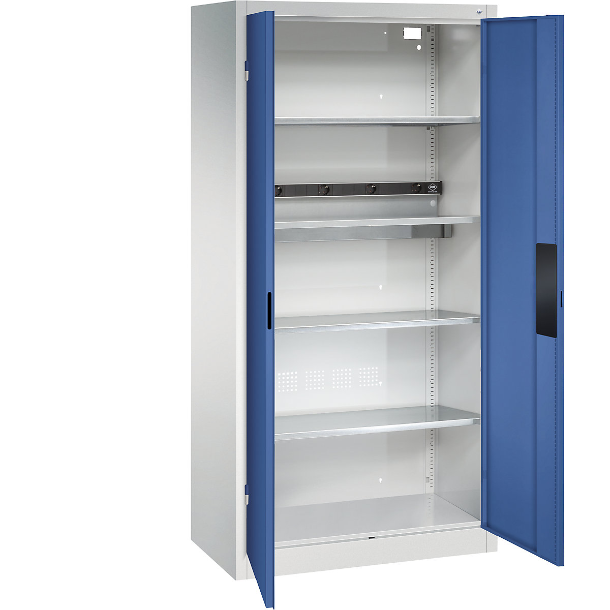 Armário de carregamento BASIC – C+P, com portas de chapa maciça, cinzento claro/azul genciana-7