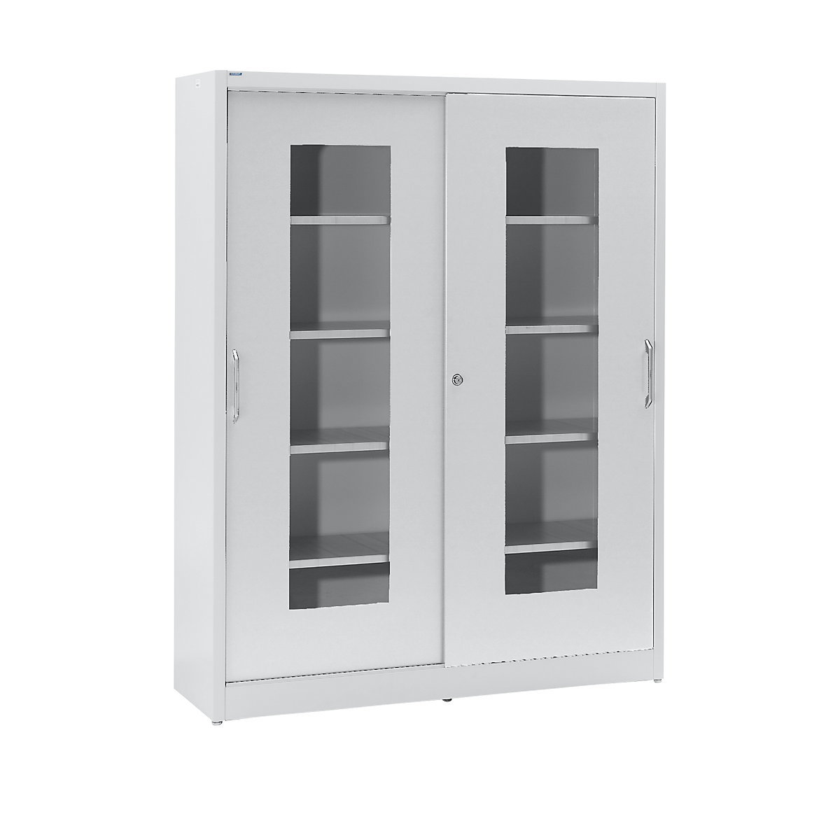 Armário de portas de correr com janela de visualização – mauser, com 2 x 4 prateleiras, AxL 1950 x 1500 mm, profundidade 600 mm, cor da porta cinzento claro-8