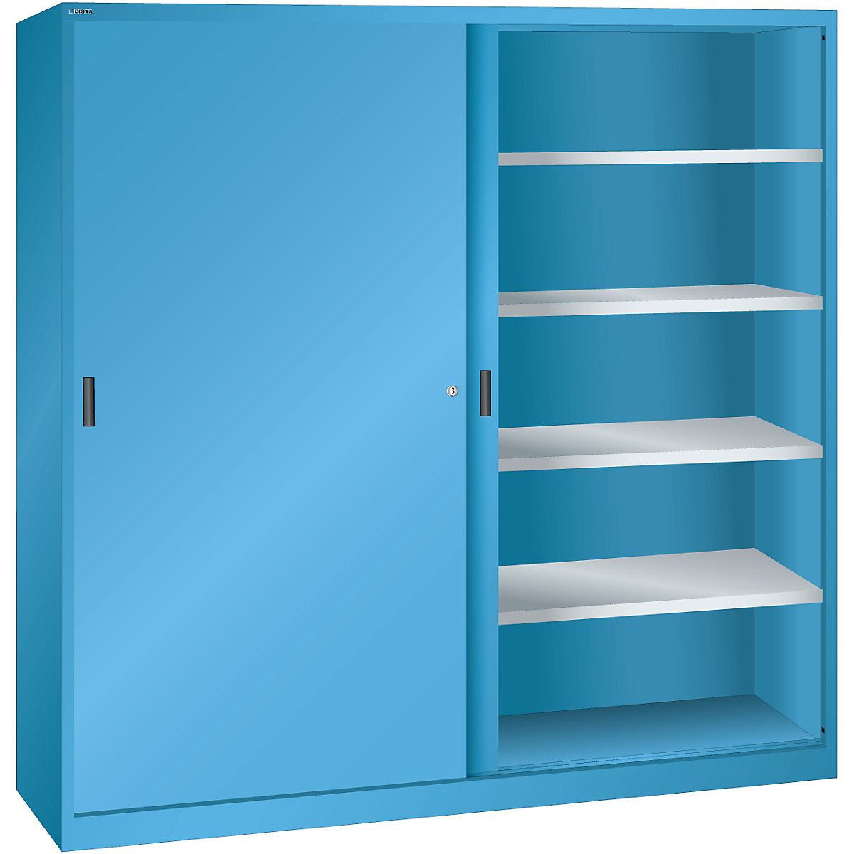 Armário de portas de correr em chapa maciça – LISTA, 8 prateleiras, azul claro-8