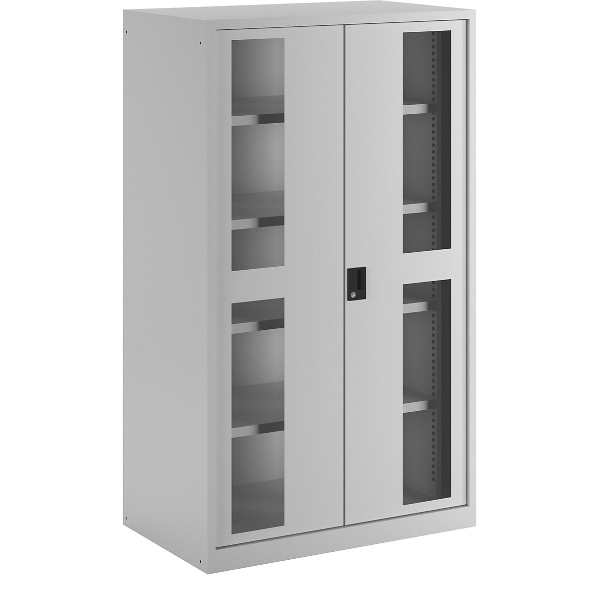 Armário de portas retraíveis para cargas pesadas – LISTA, 4 prateleiras, com portas com janelas de visualização, cinzento claro-2