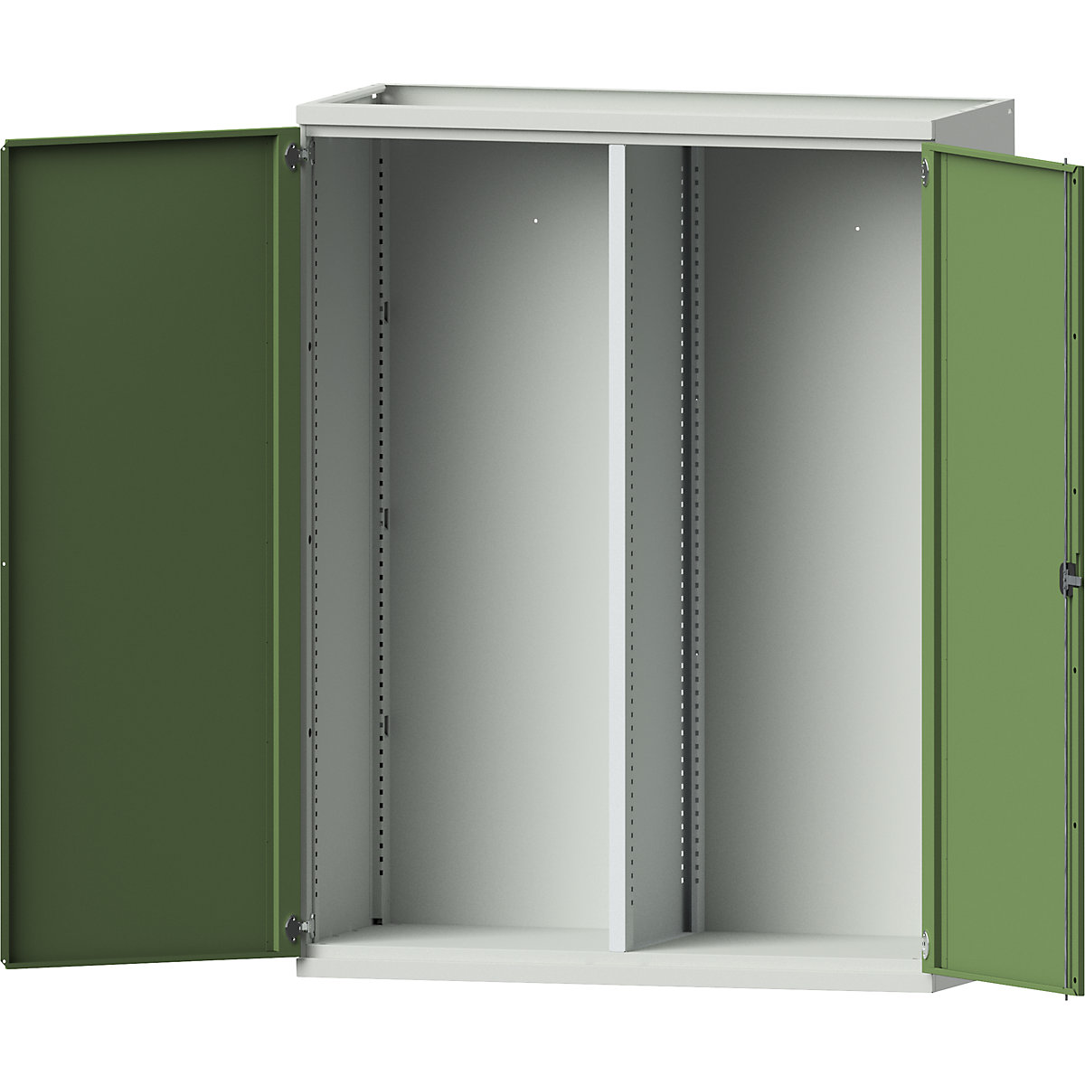 Armário para cargas pesadas JUMBO em chapa de aço – eurokraft pro, armário vazio com parede separadora central, cinzento claro / verde reseda-9