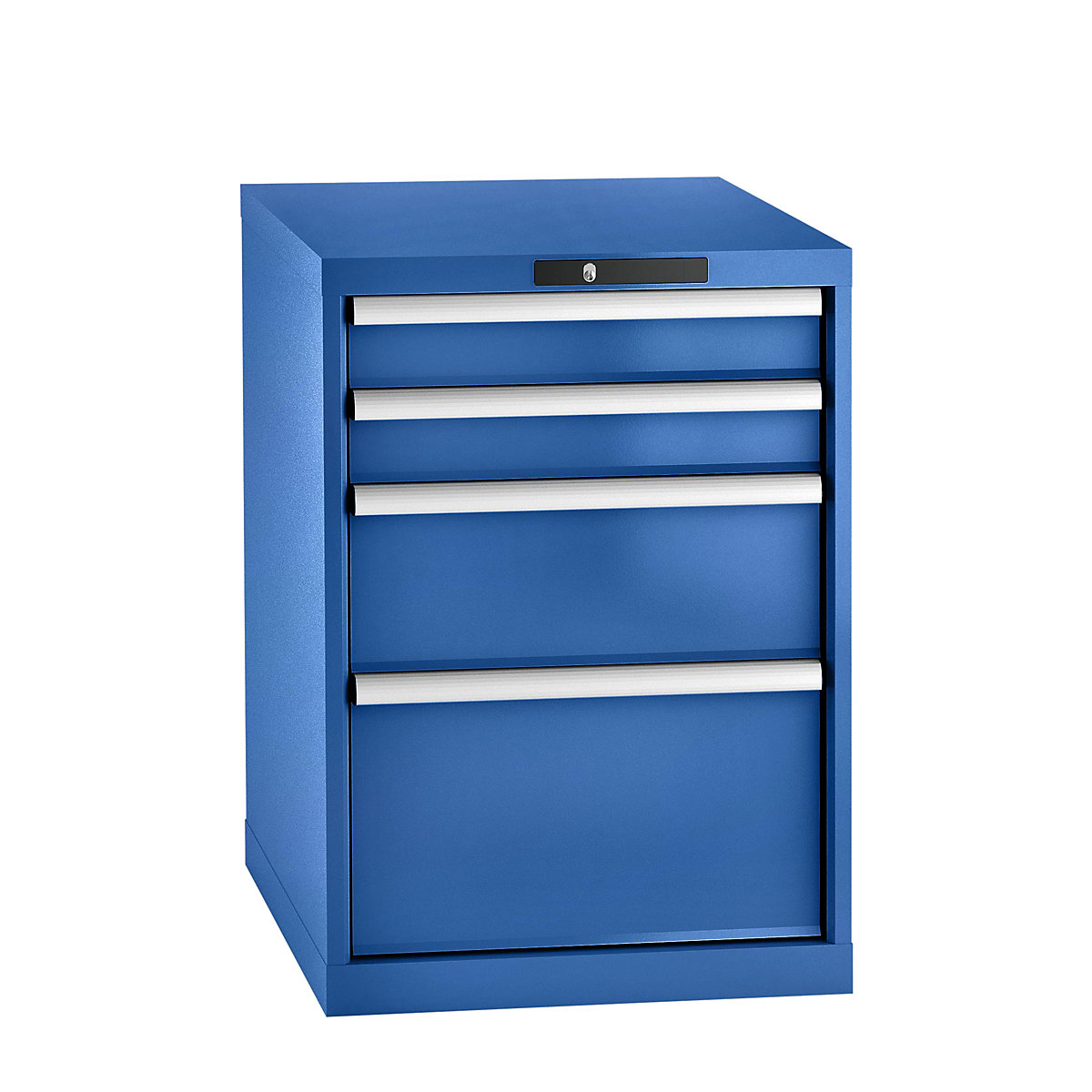 Armário de gavetas, chapa de aço – LISTA, AxL 800 x 564 mm, 4 gavetas, azul genciana-19