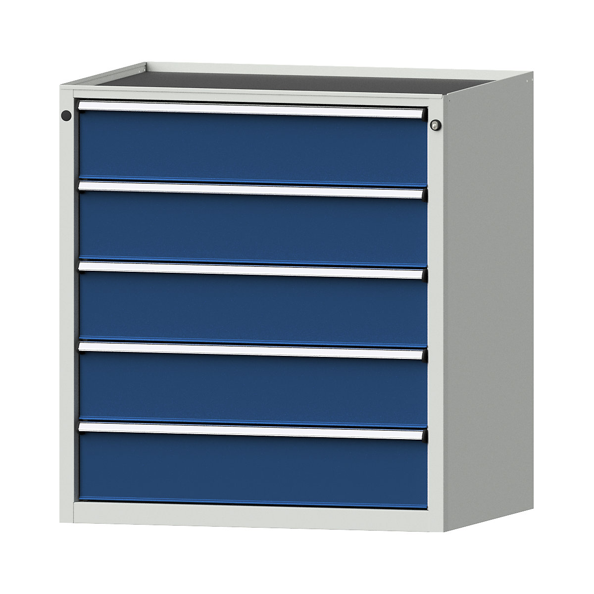 Armário de gavetas – ANKE, LxP 910 x 675 mm, capacidade de carga por gaveta 200 kg, 5 gavetas, altura 980 mm, frente azul genciana