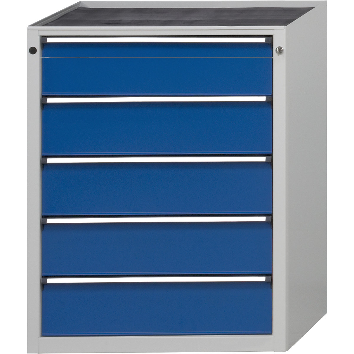 Armário de gavetas sem tampo – ANKE, largura 910 mm, 5 gavetas, frente azul genciana