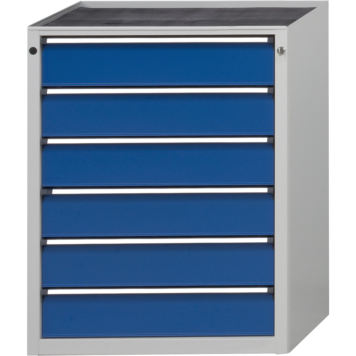 Armário de gavetas sem tampo – ANKE, largura 910 mm, 6 gavetas de 150 mm, frente azul genciana