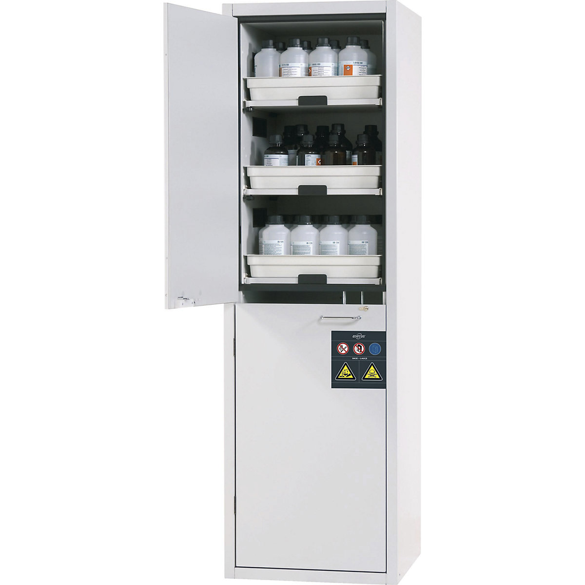 Armário alto de segurança para ácidos e soluções alcalinas – asecos, 1 porta, com 6 gavetas-2