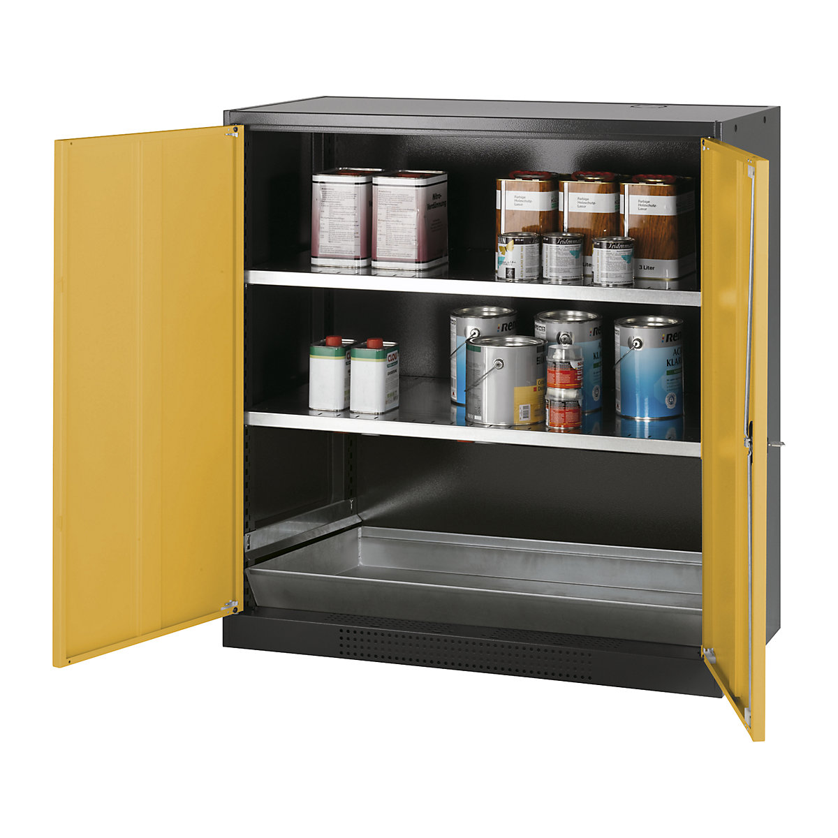 Armário de produtos químicos para laboratório – asecos, 2 portas, meia altura, 2 prateleiras, sem janela de visualização, amarelo-4