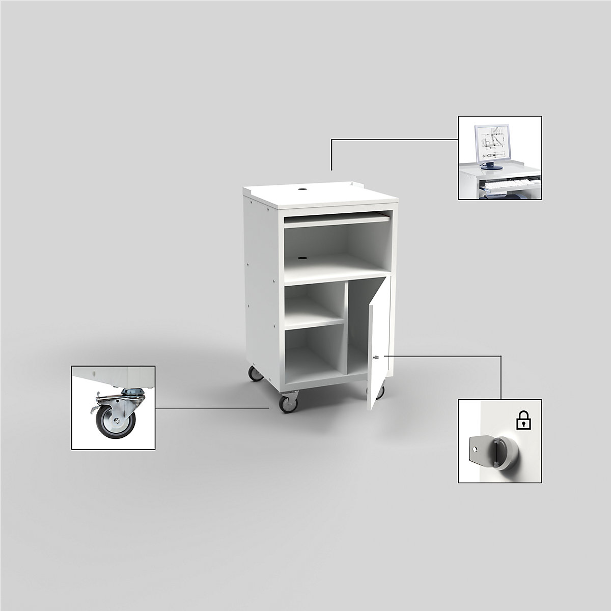 Postazione per PC, con rotelle – eurokraft basic (Foto prodotto 8)-7