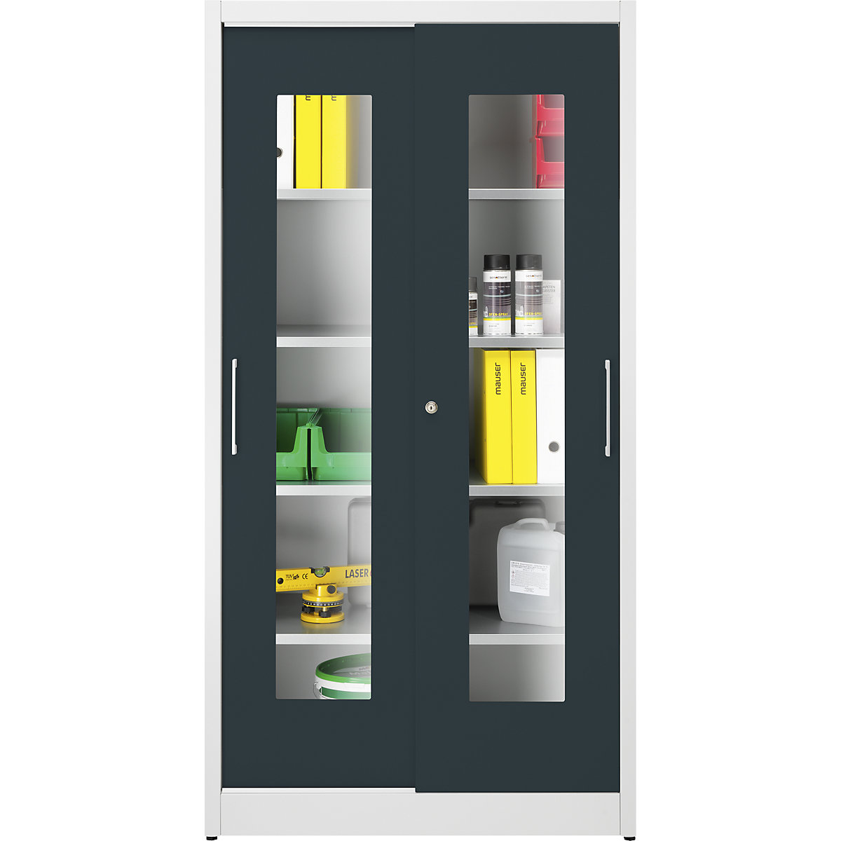 Armadio con ante scorrevoli con finestrella – mauser, con 4 ripiani, alt. x largh. 1950 x 1000 mm, profondità 500 mm, colore ante grigio antracite-7
