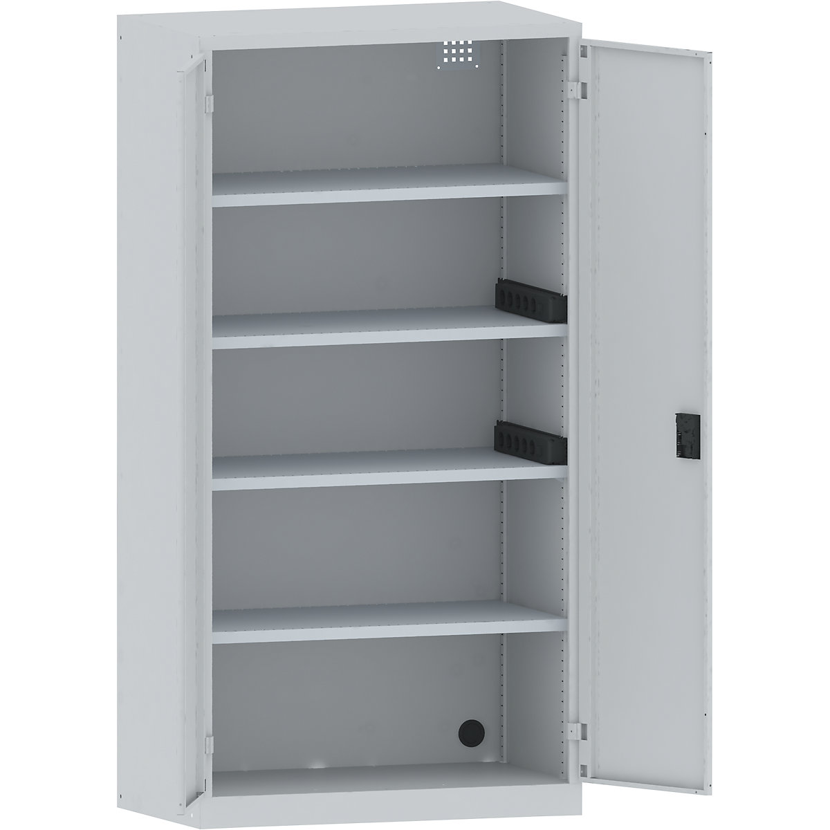 LISTA – Armario cargador de baterías, 4 baldas, puertas de chapa maciza, 2 regletas de enchufes laterales, gris