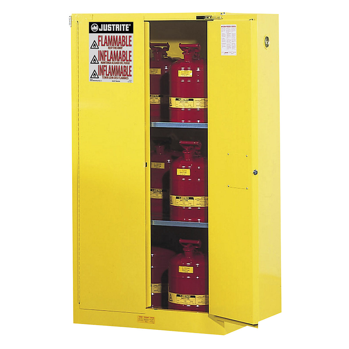 Justrite – Armario de seguridad FM, H x A x P 1651 x 864 x 864 mm, puertas de cierre automático, para sustancias contaminantes del agua, amarillo