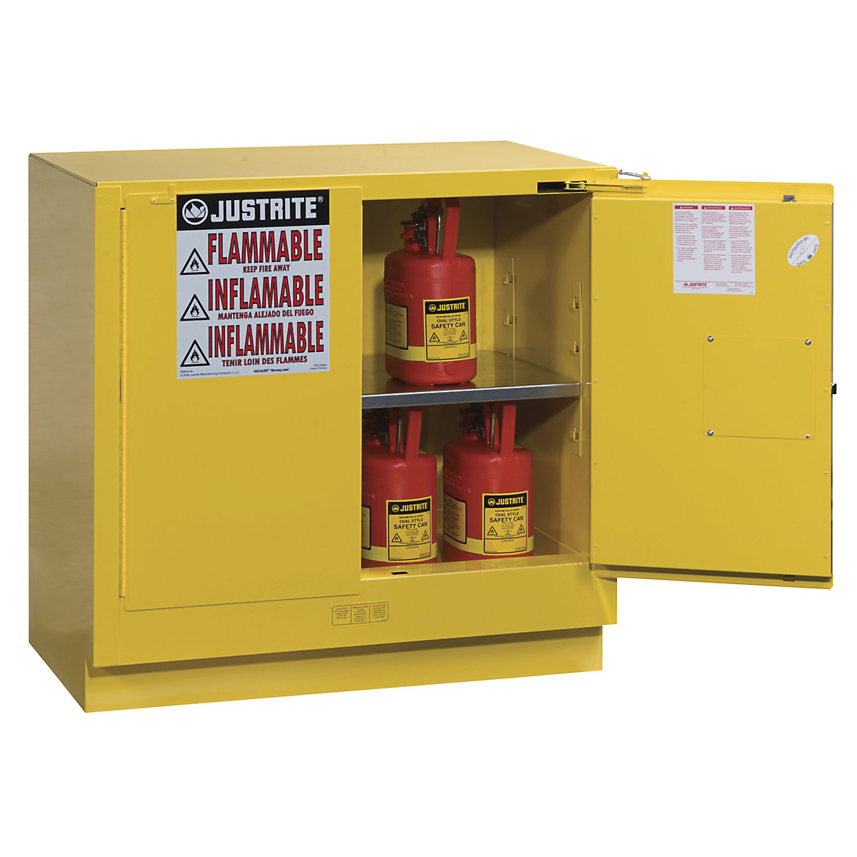 Justrite – Armario de seguridad FM pequeño, armario para debajo de la mesa, de dos puertas, cierre automático, amarillo
