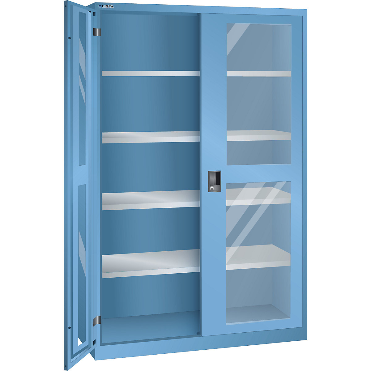LISTA – Armario de puertas batientes, puertas con ventanilla, H x A 1950 x 1250 mm, profundidad 400 mm, azul luminoso RAL 5012