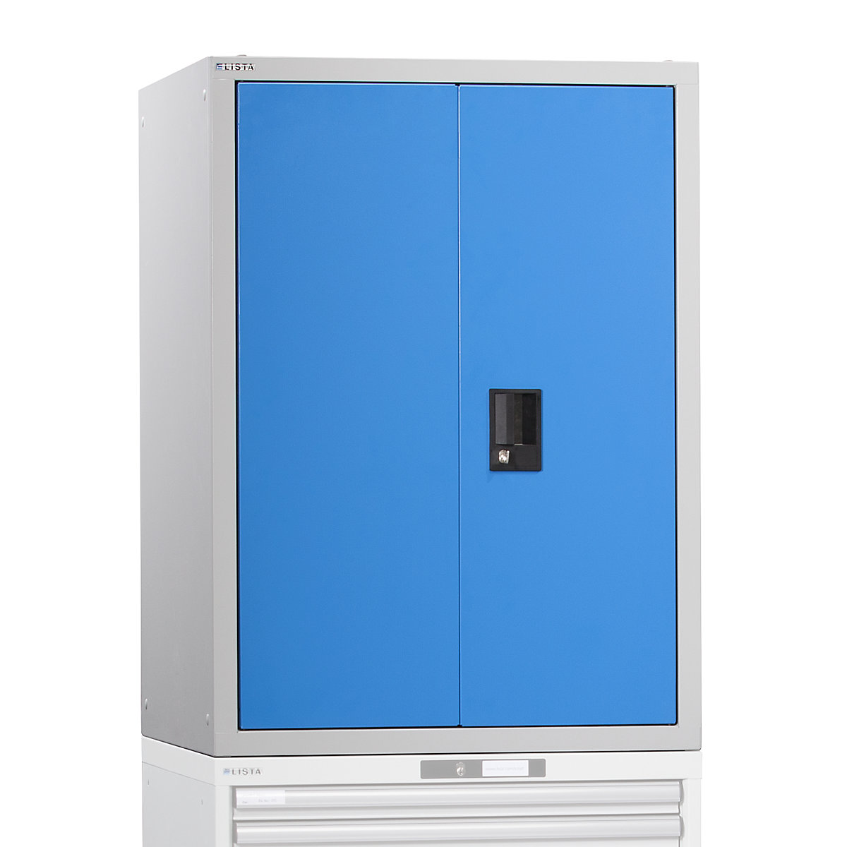 Altillo con puertas batientes – LISTA, con puertas de chapa maciza, H x A x P 1000 x 717 x 725 mm, azul luminoso-16