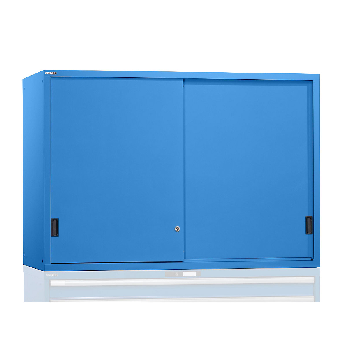Altillo con puertas correderas – LISTA, puertas de chapa maciza, H x A x P 1000 x 1023 x 725 mm, azul luminoso-14