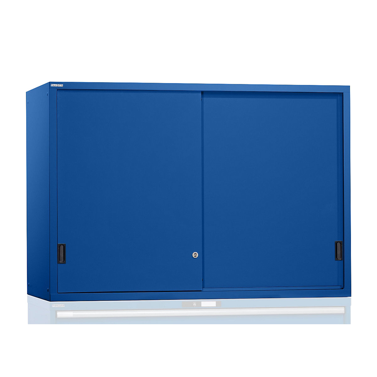 Altillo con puertas correderas – LISTA, puertas de chapa maciza, H x A x P 1000 x 1023 x 725 mm, azul genciana-15
