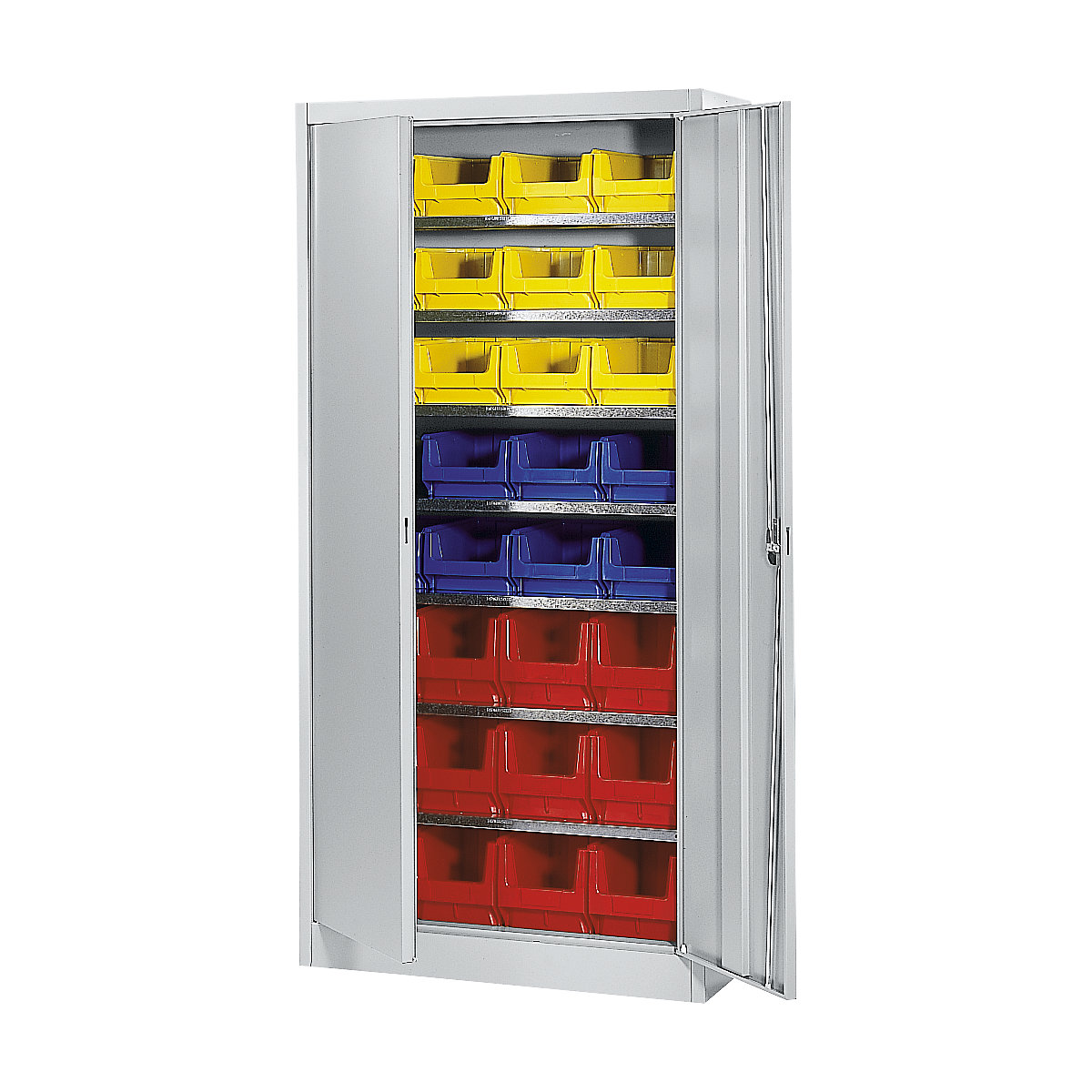 Armario-almacén, monocolor – mauser, con 32 cajas visualizables, 7 baldas, en gris-6