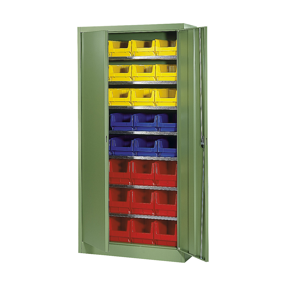 Armario-almacén, monocolor – mauser, con 32 cajas visualizables, 7 baldas, en verde-3