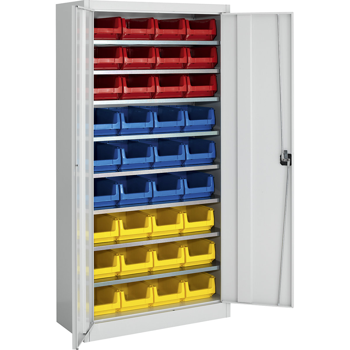 Armario-almacén, monocolor – mauser, con 36 cajas visualizables, 8 baldas, en gris-3