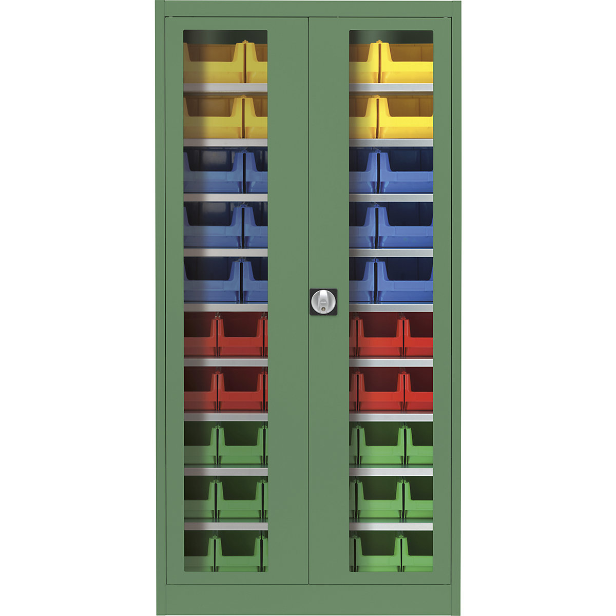Armario de puertas batientes con ventanilla – mauser, con 50 cajas visualizables, verde reseda-5