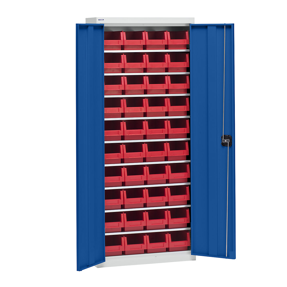 Armario para material con cajas de almacén – eurokraft pro, altura 1575 mm, 9 baldas, gris luminoso / azul genciana-6