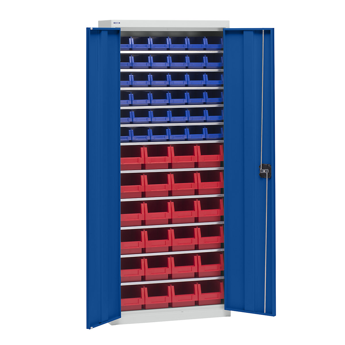Armario para material con cajas de almacén – eurokraft pro, altura 1575 mm, 11 baldas, gris luminoso / azul genciana-4