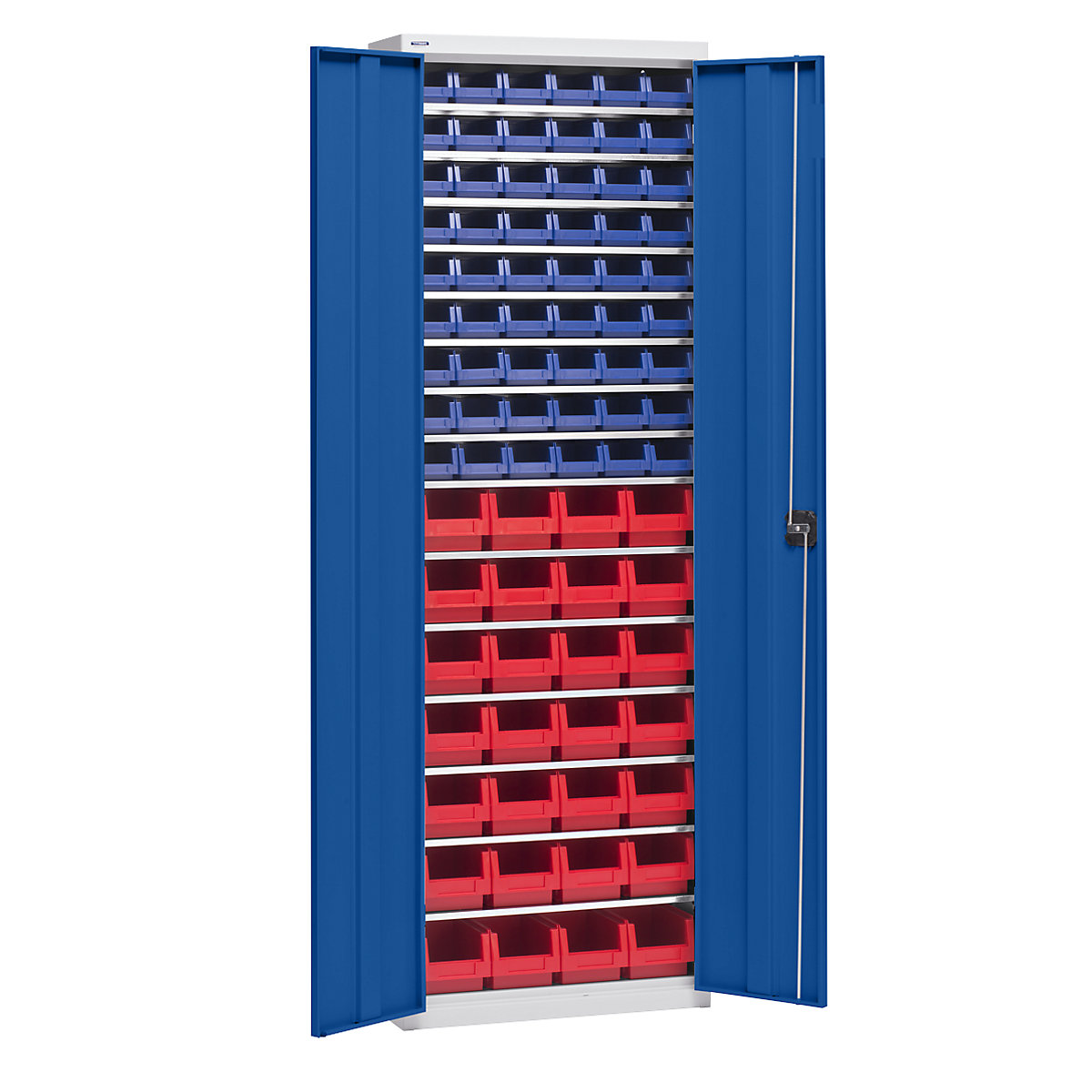 Armario para material con cajas de almacén – eurokraft pro, altura 2000 mm, 15 baldas, gris luminoso / azul genciana-6