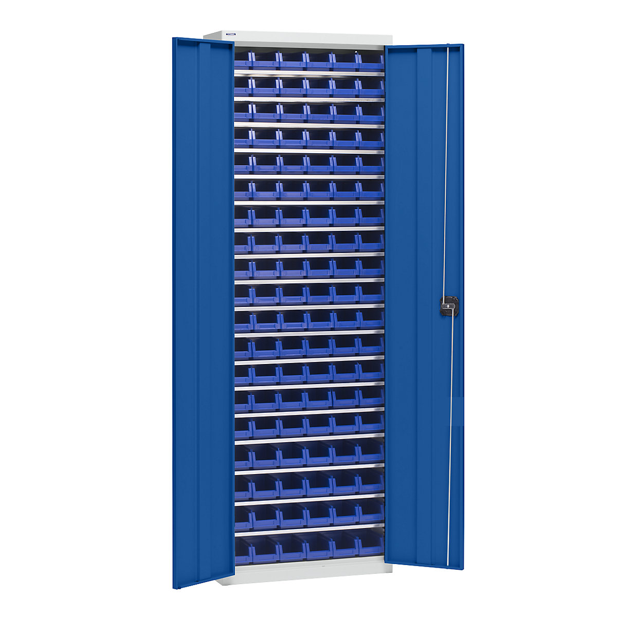 Armario para material con cajas de almacén – eurokraft pro, altura 2000 mm, 18 baldas, gris luminoso / azul genciana-5