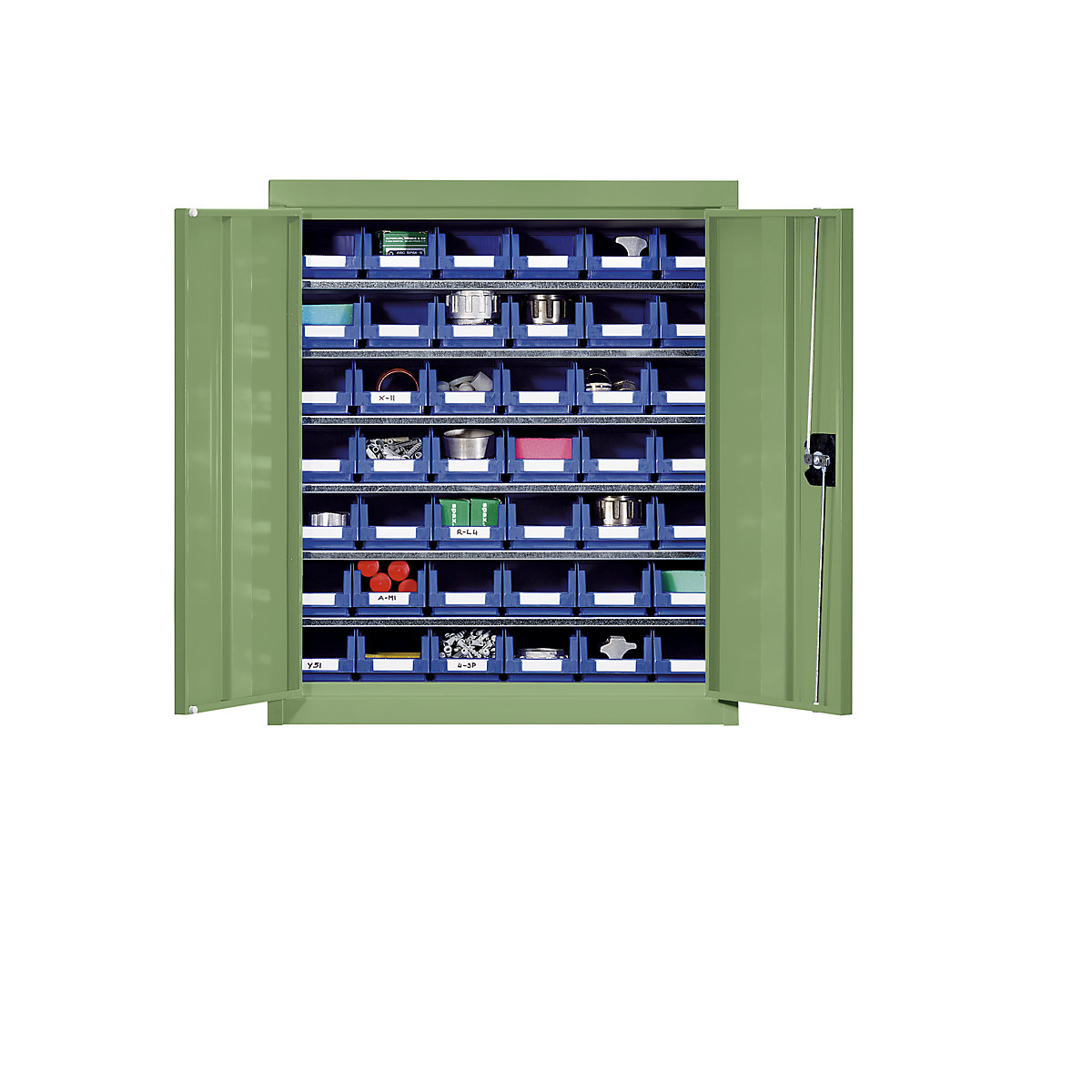 Armario para material con cajas de almacén – eurokraft pro, altura 780 mm, 6 baldas, verde reseda-6