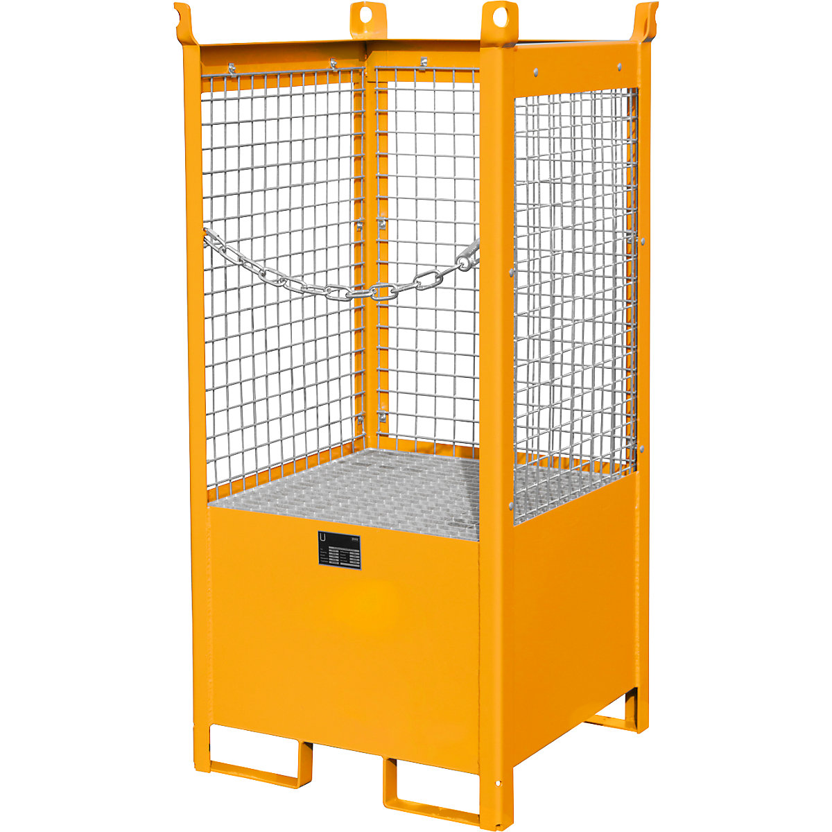 Palete de armazenagem e transporte com cuba coletora – eurokraft pro, 3 painéis em grade, para 1 bidão de 200 l, laranja-4