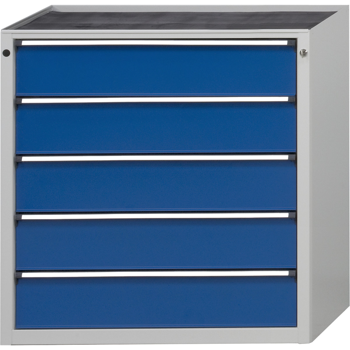 ANKE – Armoire à tiroirs, l x p 910 x 675 mm, 5 tiroirs, hauteur 980 mm, façade bleu gentiane