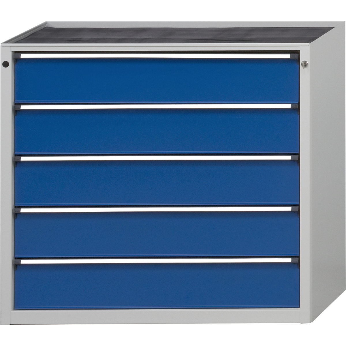 ANKE – Armoire à tiroirs, l x p 1060 x 675 mm, 5 tiroirs, hauteur 980 mm, façade bleu gentiane