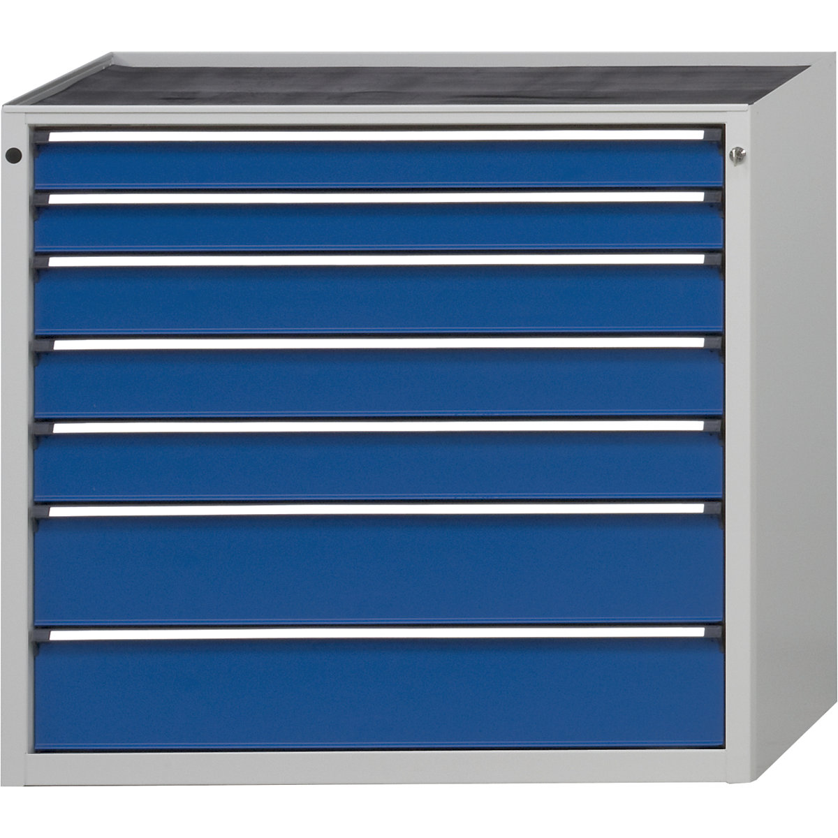 ANKE – Armoire à tiroirs, l x p 1060 x 675 mm, 7 tiroirs, hauteur 980 mm, façade bleu gentiane