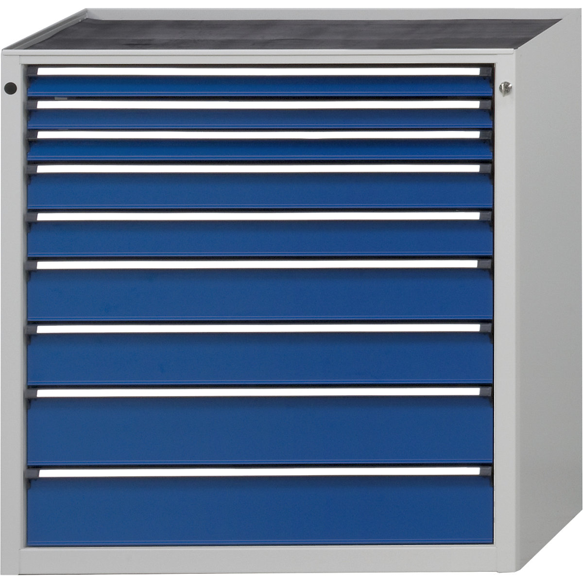 ANKE – Armoire à tiroirs, l x p 910 x 675 mm, 9 tiroirs, hauteur 980 mm, façade bleu gentiane
