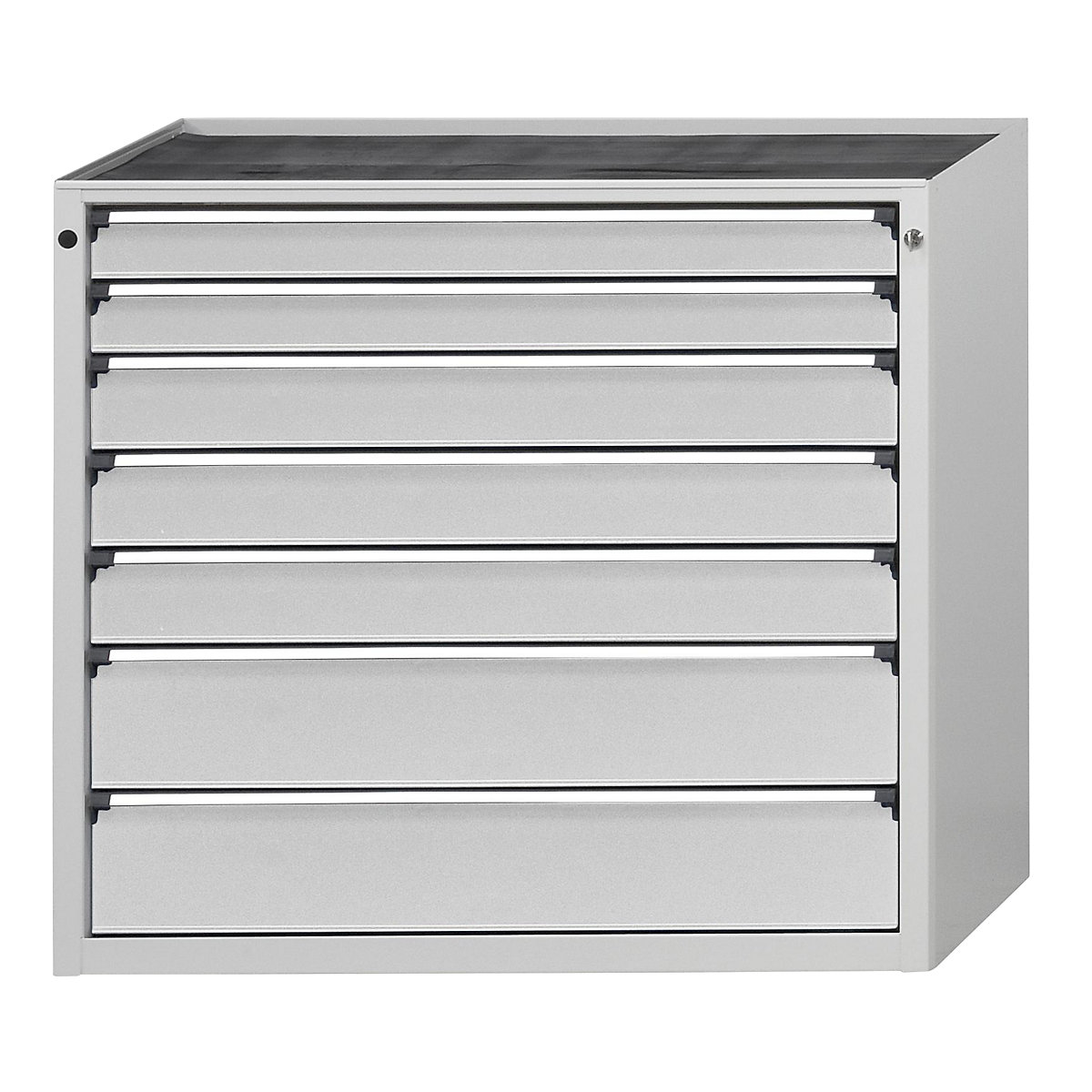 ANKE – Armoire à tiroirs, l x p 1060 x 675 mm, 7 tiroirs, hauteur 980 mm, façade gris clair