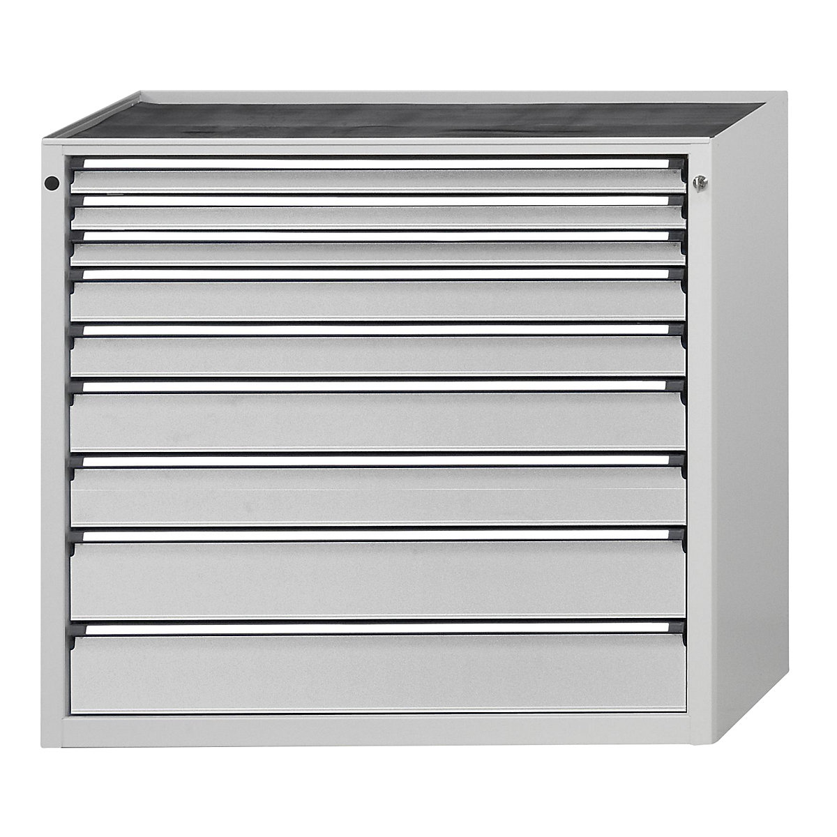 ANKE – Armoire à tiroirs, l x p 1060 x 675 mm, 9 tiroirs, hauteur 980 mm, façade gris clair