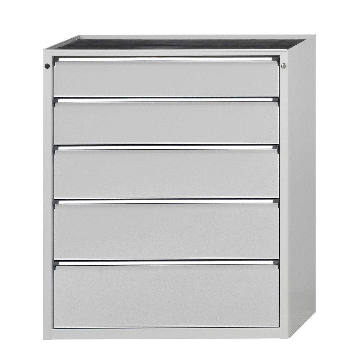 ANKE – Armoire à tiroirs, l x p 1060 x 675 mm, 5 tiroirs, hauteur 1280 mm, façade gris clair