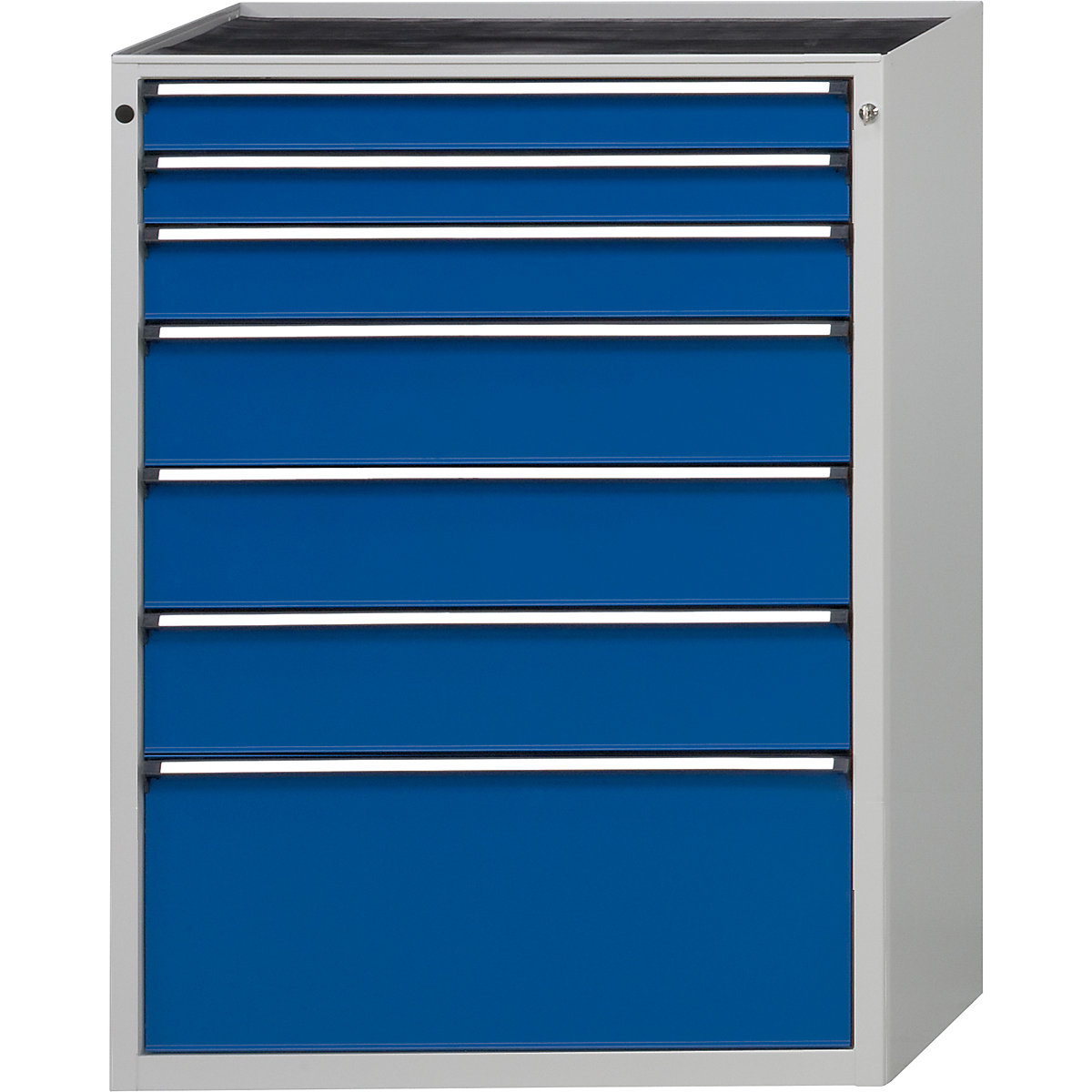 ANKE – Armoire à tiroirs, l x p 910 x 675 mm, 7 tiroirs, hauteur 1280 mm, façade bleu gentiane