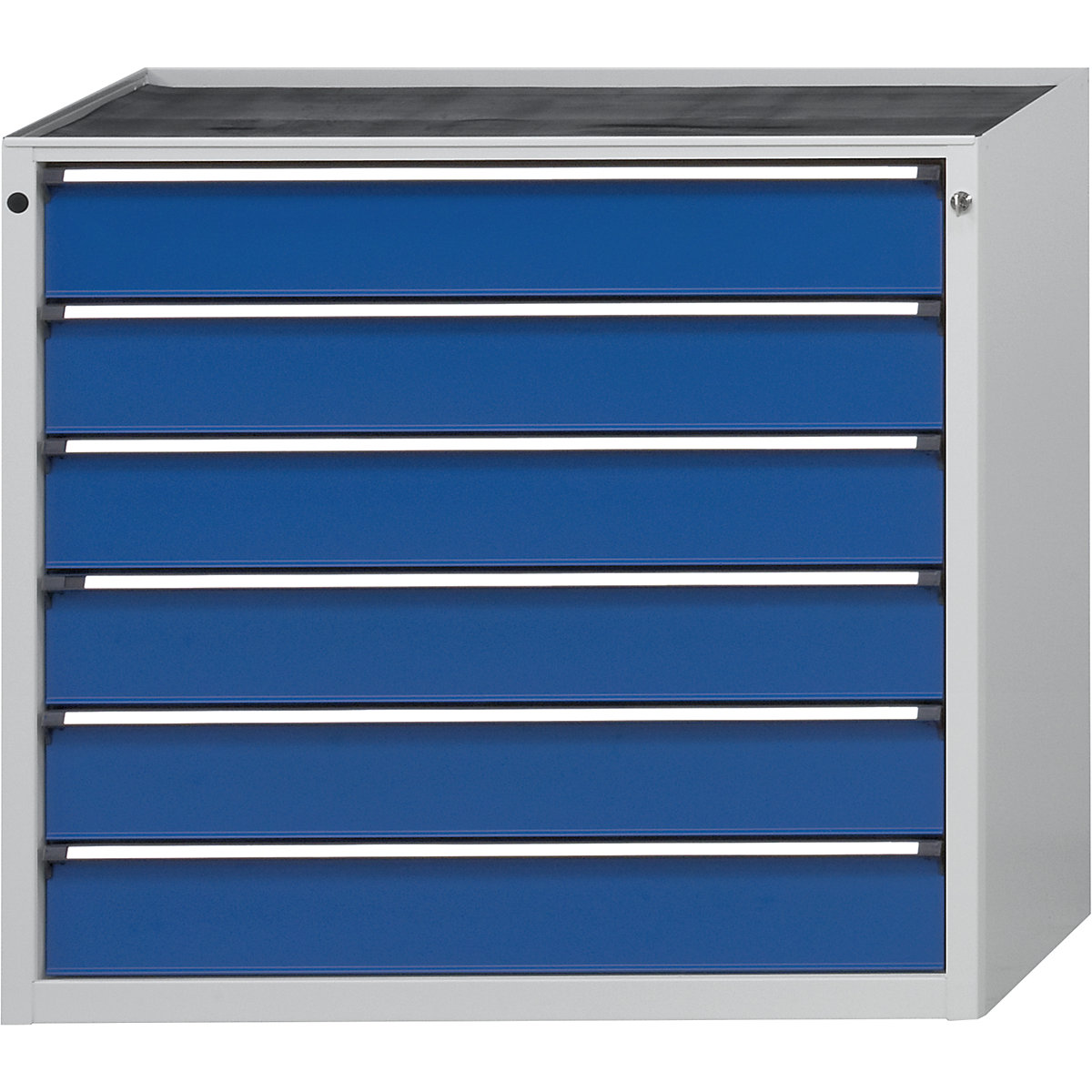 ANKE – Armoire à tiroirs, l x p 1060 x 675 mm, 6 tiroirs, hauteur 980 mm, façade bleu gentiane