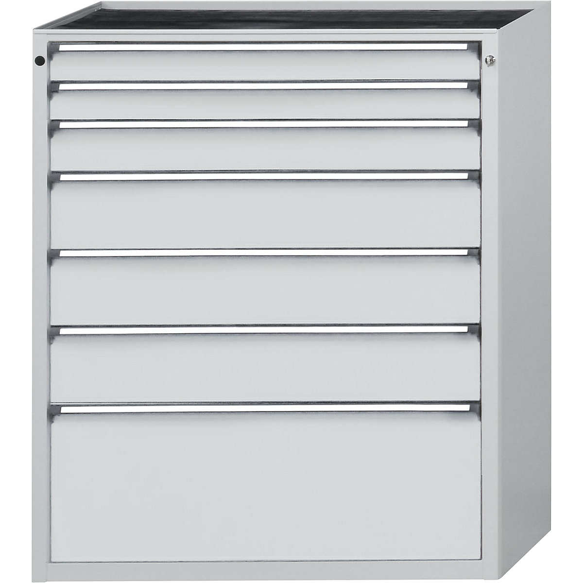 ANKE – Armoire à tiroirs, l x p 1060 x 675 mm, 7 tiroirs, hauteur 1280 mm, façade gris clair