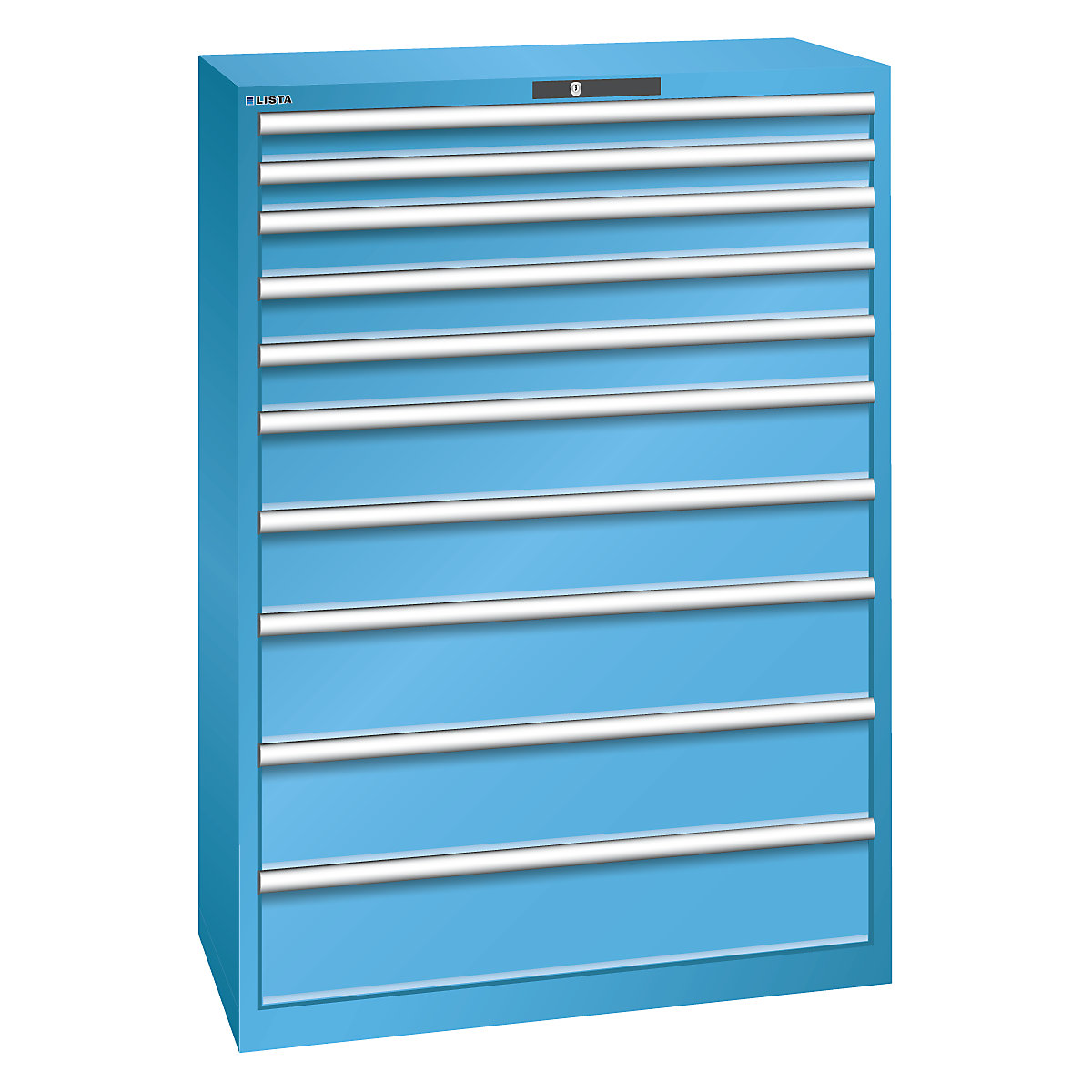 Armoire à tiroirs avec 10 tiroirs – LISTA, l x p x h 1023 x 725 x 1450 mm, bleu clair-1