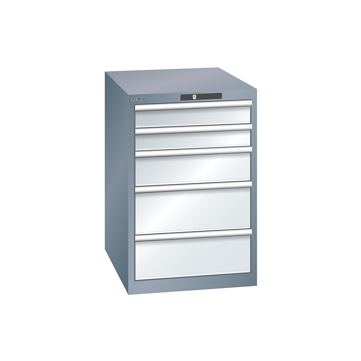 Armoire à tiroirs avec 5 tiroirs – LISTA, l x p x h 564 x 724 x 850 mm, gris métallisé / gris clair-2
