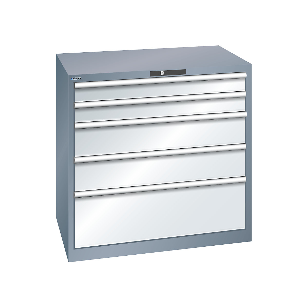Armoire à tiroirs avec 5 tiroirs – LISTA, l x p x h 1023 x 725 x 1000 mm, gris métallisé / gris clair-5